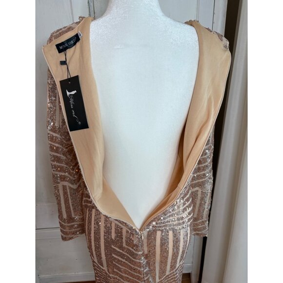 Miss Ord Gold Sequin Bodycon V-Neck Mini Dress L Juniors NYE Hoco Party READ - Picture 13 of 16